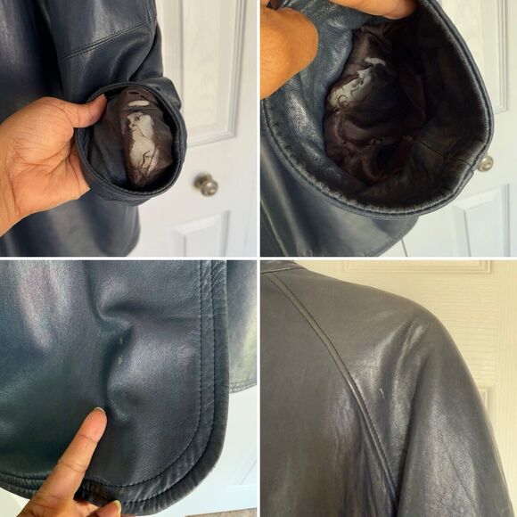 Vintage Friitala Blue Leather Bomber Jacket Size 14 - Picture 7 of 16